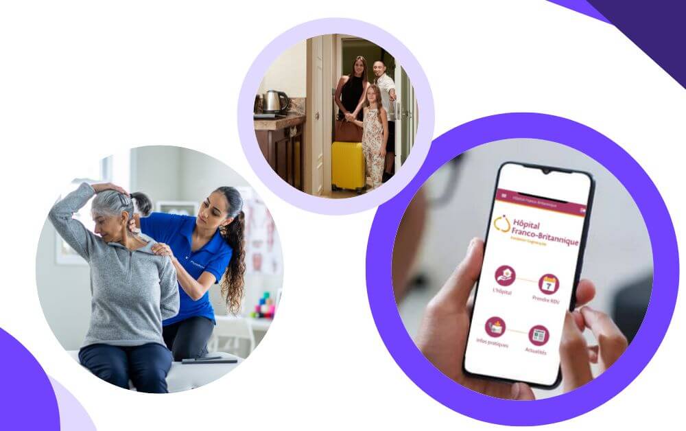 Photos illustrant les nouveaux partenariats signés par Hoppen : prise de RDV avec soignants libéraux Medicalib, accueil hotelier avec My Hospitel et télésuivi connecté avec Resilience